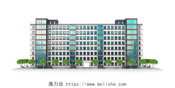 3D建筑模型现代化公寓楼房屋建设与城市建设理念。现代公寓楼的建筑细节。3d 插图